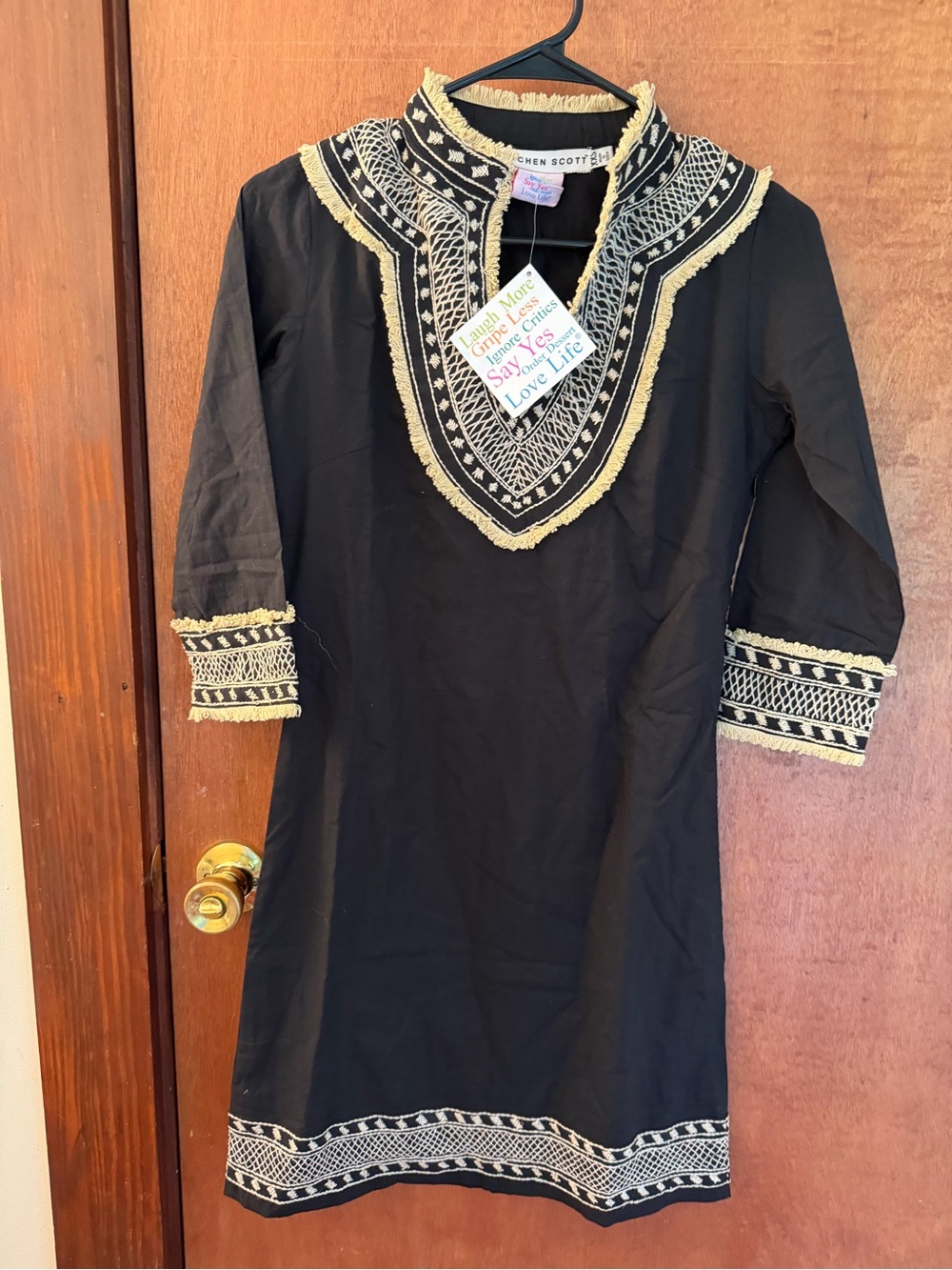 Gretchen Scott Designs Black Dress with Cream Embroidery